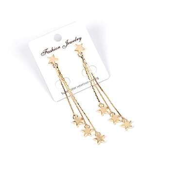 Meteor Star Pendant Earrings for Women Jewelry Gold Silver Lucky Star Dangle Earrings Long Star Tassel Drop Earrings (Star Tassel Earrings-Gold)