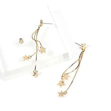 Meteor Star Pendant Earrings for Women Jewelry Gold Silver Lucky Star Dangle Earrings Long Star Tassel Drop Earrings (Star Tassel Earrings-Gold)