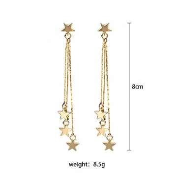 Meteor Star Pendant Earrings for Women Jewelry Gold Silver Lucky Star Dangle Earrings Long Star Tassel Drop Earrings (Star Tassel Earrings-Gold)