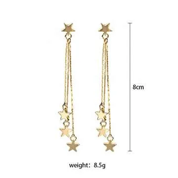 Meteor Star Pendant Earrings for Women Jewelry Gold Silver Lucky Star Dangle Earrings Long Star Tassel Drop Earrings (Star Tassel Earrings-Gold)
