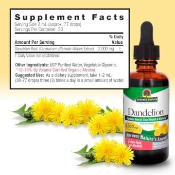 Nature's Answer Dandelion Root Extract 2 Oz – Low Organic Alcohol, Detox & Liver Support Supplement – Made in USA, Kosher, Gluten Free – Dandelion Root Supplement