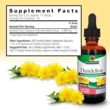 Nature's Answer Dandelion Root Extract 2 Oz – Low Organic Alcohol, Detox & Liver Support Supplement – Made in USA, Kosher, Gluten Free – Dandelion Root Supplement