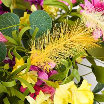 JINGHONG Artificial Summer Wreath 24 Inch Spring Wreaths for Front Door Daisy Flower Wreath with Colorful Flowers for Front Door Wall Spring/Summer Holidays Party