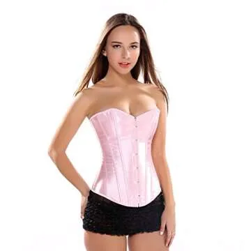 Pink Corsets for Women Satin Corset Top Lace up Fashion Bustier Body Shaper Waist Cincher Corset Small Pink