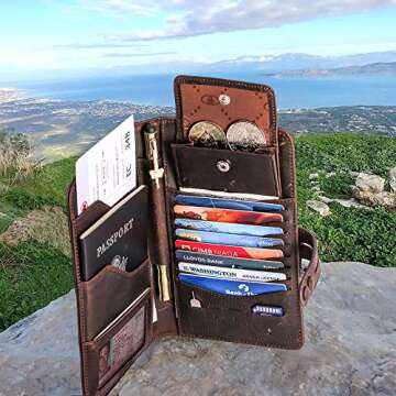 Travel Wallet with RFID Blocking Awesome Passport Wallet Credit Cards Holder Document Organizer Genuine Leather (Coffee)