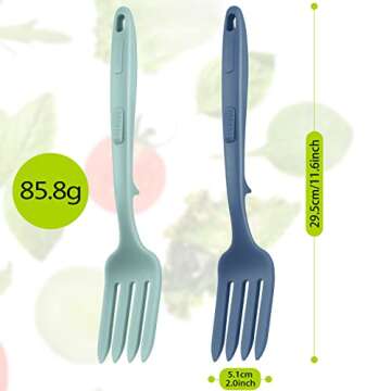 Mixweer 2 Pcs Silicone Flexible Fork 11.6 Inch Silicone Heat Resistant Cooking Fork Large Kitchen Non Stick Spork Ultimate for Mix Ingredients, Mash Food, Whisk Eggs, Baking(Blue Series)