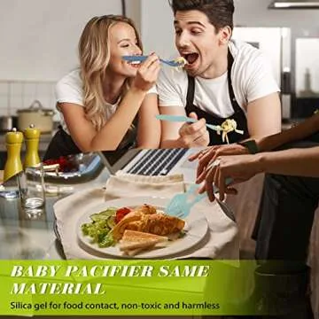 Mixweer 2 Pcs Silicone Flexible Fork 11.6 Inch Silicone Heat Resistant Cooking Fork Large Kitchen Non Stick Spork Ultimate for Mix Ingredients, Mash Food, Whisk Eggs, Baking(Blue Series)