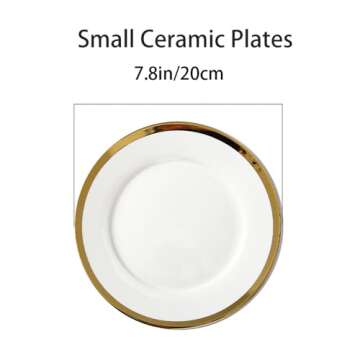 Loymokinar White Plates, Set of 6, 8 inch, White Plates with Gold Trim Porcelain, Small Dessert Plates,Small Plate, Gold Ceramic Plates, Small Appetizer Plates, Small White Plates, Small Salad Plates.