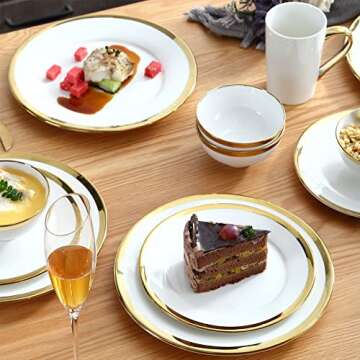 Loymokinar White Plates, Set of 6, 8 inch, White Plates with Gold Trim Porcelain, Small Dessert Plates,Small Plate, Gold Ceramic Plates, Small Appetizer Plates, Small White Plates, Small Salad Plates.