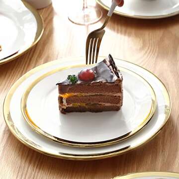 Loymokinar White Plates, Set of 6, 8 inch, White Plates with Gold Trim Porcelain, Small Dessert Plates,Small Plate, Gold Ceramic Plates, Small Appetizer Plates, Small White Plates, Small Salad Plates.