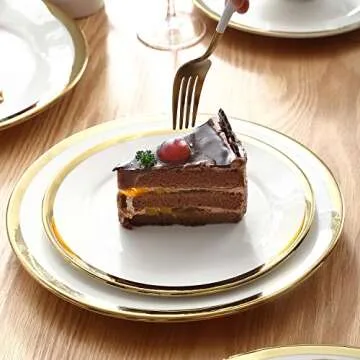 Loymokinar White Plates, Set of 6, 8 inch, White Plates with Gold Trim Porcelain, Small Dessert Plates,Small Plate, Gold Ceramic Plates, Small Appetizer Plates, Small White Plates, Small Salad Plates.