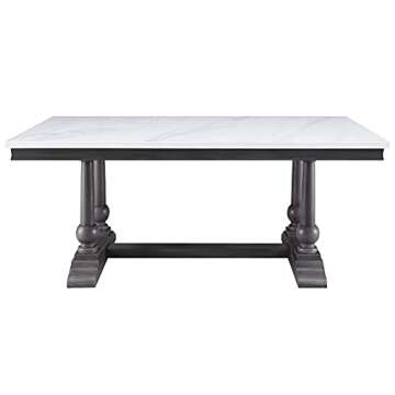 Acme Yabeina Dining Table in Marble Top and Gray Oak Finish