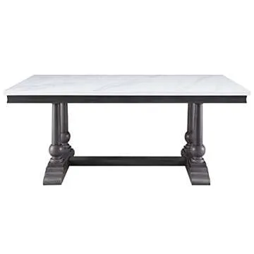 Acme Yabeina Dining Table in Marble Top and Gray Oak Finish