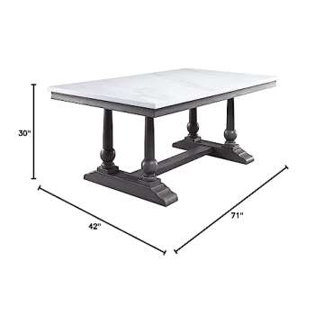 Acme Yabeina Dining Table in Marble Top and Gray Oak Finish