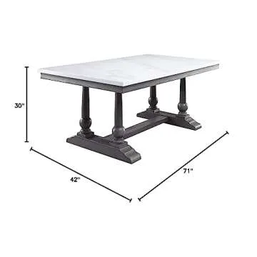 Acme Yabeina Dining Table in Marble Top and Gray Oak Finish