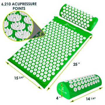 ProsourceFit Acupressure Mat and Pillow Set for Back/Neck Pain Relief and Muscle Relaxation, Large - Green/White
