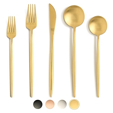 20 Pcs Gold Silverware Set, Stainless Steel Flatware Set Service for 4, Matte Gold Cutlery Set, Incl...