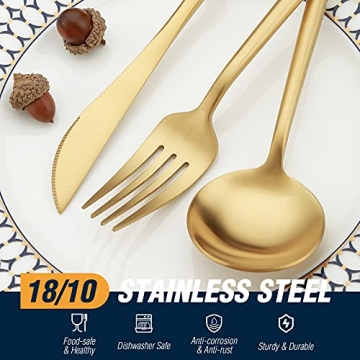 Elegant 20 Pcs Gold Silverware Set, Durable Stainless Steel