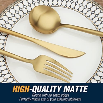 Elegant 20 Pcs Gold Silverware Set, Durable Stainless Steel