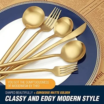 Elegant 20 Pcs Gold Silverware Set, Durable Stainless Steel