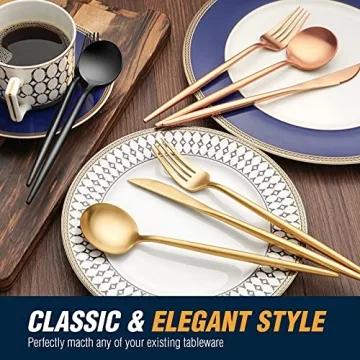 Elegant 20 Pcs Gold Silverware Set, Durable Stainless Steel