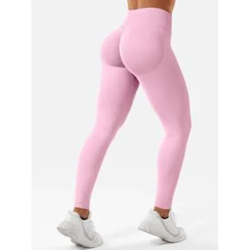 YEOREO Eileen Hidden Scrunch Butt Workout Leggings for Women Lifting Seamless Mid Low Waist 25" Gym Fitness Yoga Pants with Tummy Control Pink-XS
