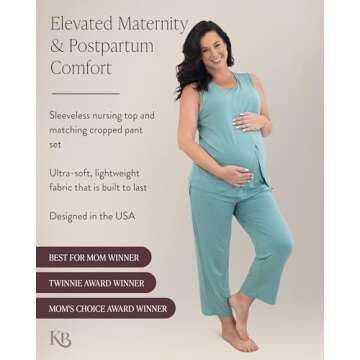 Kindred Bravely Tulip Hem Maternity Pajamas & Post Partum Lounge Sets For Women | Postpartum Pajamas For Hospital (Aqua, Medium)