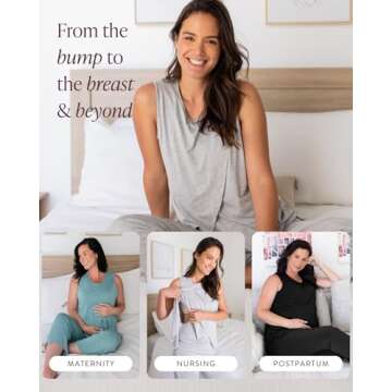 Kindred Bravely Tulip Hem Maternity Pajamas & Post Partum Lounge Sets For Women | Postpartum Pajamas For Hospital (Aqua, Medium)