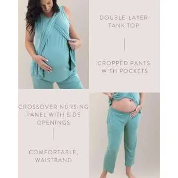 Kindred Bravely Tulip Hem Maternity Pajamas & Post Partum Lounge Sets For Women | Postpartum Pajamas For Hospital (Aqua, Medium)