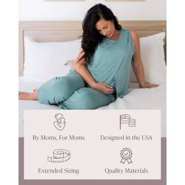 Kindred Bravely Tulip Hem Maternity Pajamas & Post Partum Lounge Sets For Women | Postpartum Pajamas For Hospital (Aqua, Medium)