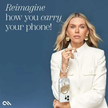 Case-Mate Phone Charm with Beaded Marble - Detachable Anti Theft Strap - Hands-Free iPhone Wrist Strap for Women - Phone Chain Wristlet - Fits Galaxy, Pixel and More - White Marble