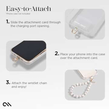Case-Mate Phone Charm with Beaded Marble - Detachable Anti Theft Strap - Hands-Free iPhone Wrist Strap for Women - Phone Chain Wristlet - Fits Galaxy, Pixel and More - White Marble