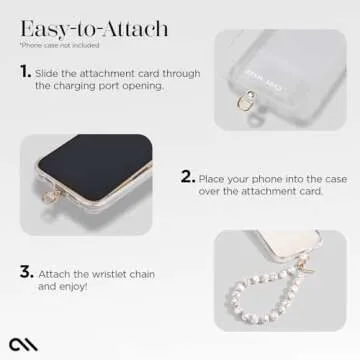 Case-Mate Phone Charm with Beaded Marble - Detachable Anti Theft Strap - Hands-Free iPhone Wrist Strap for Women - Phone Chain Wristlet - Fits Galaxy, Pixel and More - White Marble