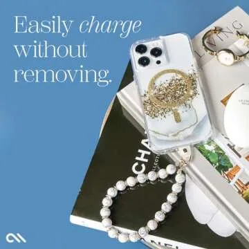 Case-Mate Phone Charm with Beaded Marble - Detachable Anti Theft Strap - Hands-Free iPhone Wrist Strap for Women - Phone Chain Wristlet - Fits Galaxy, Pixel and More - White Marble