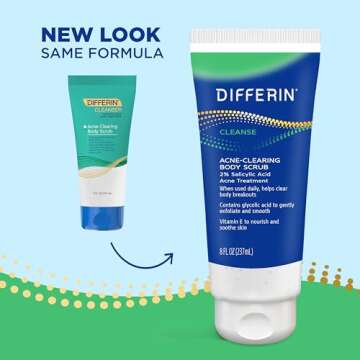 Differin Body Scrub with Salicylic Acid Acne Clearing Improves Tone and Texture Prone Skin on Back S...