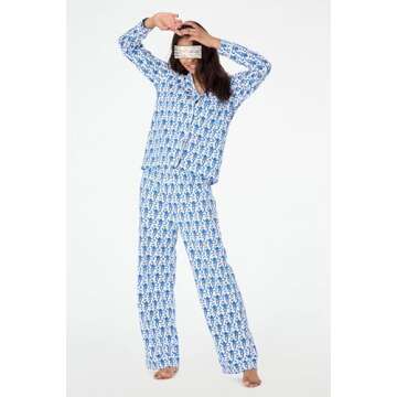 Women 2 Piece Monkey Pajamas Lounge Set Cute Animal Print Long Sleeve Shirt Pants Loungewear