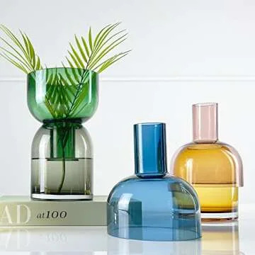 Cloudnola Reversible Large Glass Flower Vase and Bud Vase, Smoke Gray and Green, 9.5" Height x 5.6" Dia, Home, Wedding, and Event Decor