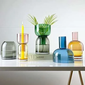 Cloudnola Reversible Large Glass Flower Vase and Bud Vase, Smoke Gray and Green, 9.5" Height x 5.6" Dia, Home, Wedding, and Event Decor