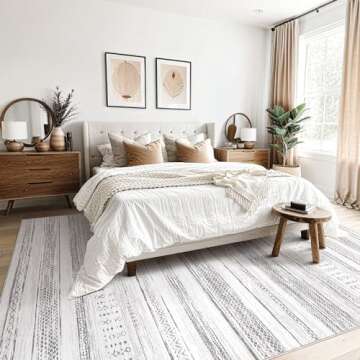 Area Rug Living Room Rugs - 8x10 Washable Large Soft Neutral Boho Moroccan Bohemian Farmhouse Rug In...