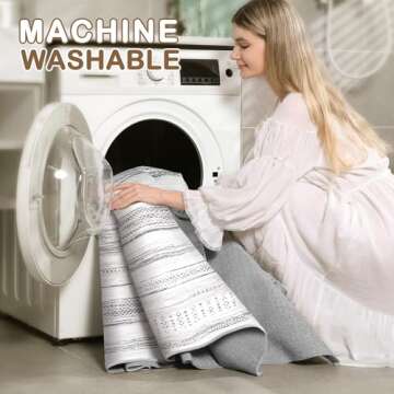 Area Rug Living Room Rugs - 8x10 Washable Large Soft Neutral Boho Moroccan Bohemian Farmhouse Rug Indoor Floor Carpet for Bedroom Under Dining Table Home Office Decor - Light Grey