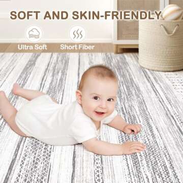 Area Rug Living Room Rugs - 8x10 Washable Large Soft Neutral Boho Moroccan Bohemian Farmhouse Rug Indoor Floor Carpet for Bedroom Under Dining Table Home Office Decor - Light Grey