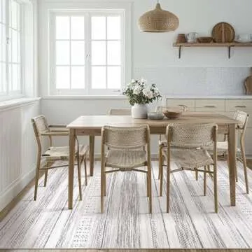 Area Rug Living Room Rugs - 8x10 Washable Large Soft Neutral Boho Moroccan Bohemian Farmhouse Rug Indoor Floor Carpet for Bedroom Under Dining Table Home Office Decor - Light Grey