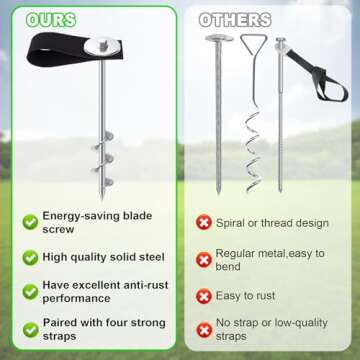 Eurmax USA Ground Anchors Screw in Trampoline Anchors High Wind Tent Stakes Heavy Duty Ground Stakes Trampoline Stakes Anchor Kit Set of 4 Bonus 4 Strong Belt (Silver)
