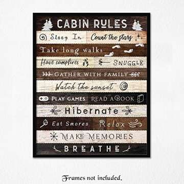 Simple Cabin Rules Humor Quotes Print, 1 (8x10) Unframed Photos, Wall Art Decor Gift for Home Office...