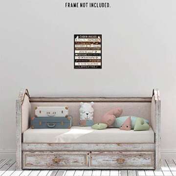 Simple Cabin Rules Humor Quotes Print, 1 (8x10) Unframed Photos, Wall Art Decor Gift for Home Office Kitchen Mountain Lodge Log House School Student Teacher Coach Camper Backpacking Outdoors Fans