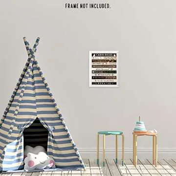 Simple Cabin Rules Humor Quotes Print, 1 (8x10) Unframed Photos, Wall Art Decor Gift for Home Office Kitchen Mountain Lodge Log House School Student Teacher Coach Camper Backpacking Outdoors Fans