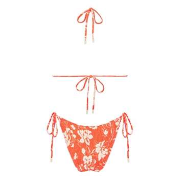 VOLAFA Women's Triangle Bikini Set String Swimsuit Print Tie Smocked Ruched Two Piece Bathing Suit (...