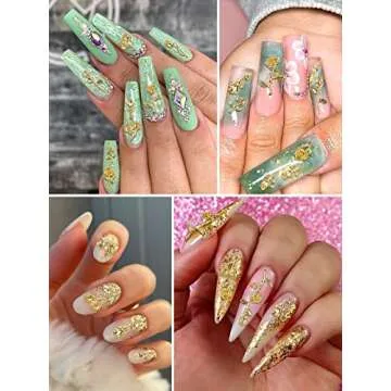 TOROKOM 120 PCS 3D Gold Rose Nail Art Charms Romantic Flowers Nails Decorations Alloy Nail Charms for Girls Women DIY Nail Design Craft Jewelry Making