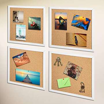 Cork Board Bulletin Board 12"X 12" Square Wall Tiles,Modern Framed Corkboard for School, Home & Office (Set Including 25 Push Pins,20 Colorful Clip Pins,Hardware and Template)