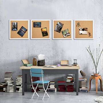 Cork Board Bulletin Board 12"X 12" Square Wall Tiles,Modern Framed Corkboard for School, Home & Office (Set Including 25 Push Pins,20 Colorful Clip Pins,Hardware and Template)